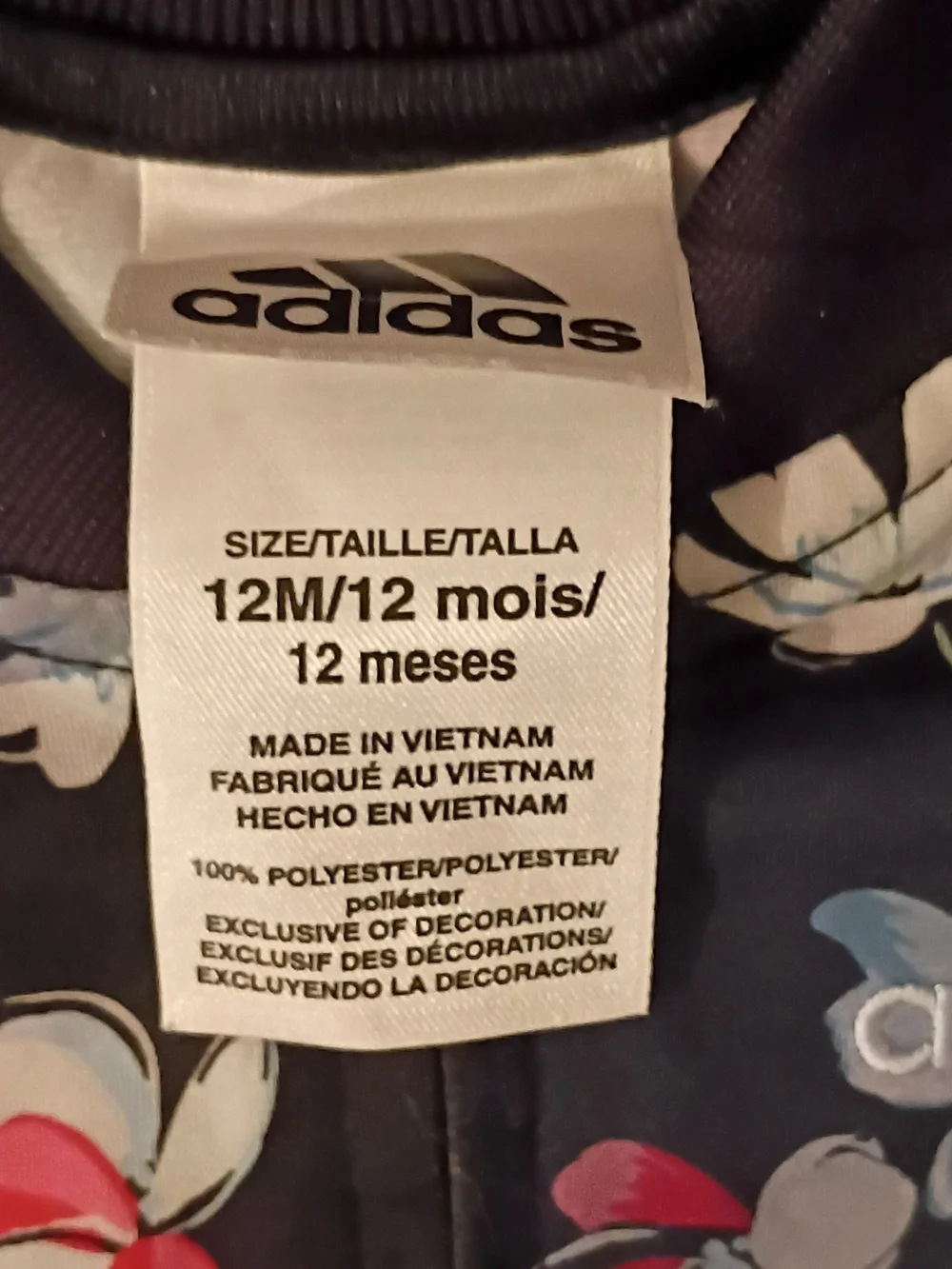 adidas Black Floral Bomber Jacket with Blue and Pink Accents
